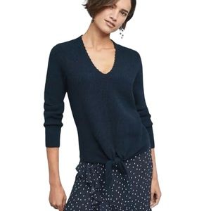 MOTH Freeport Anthropologie Navy Blue Knit Sweater Shirt S Small Tie Front Top